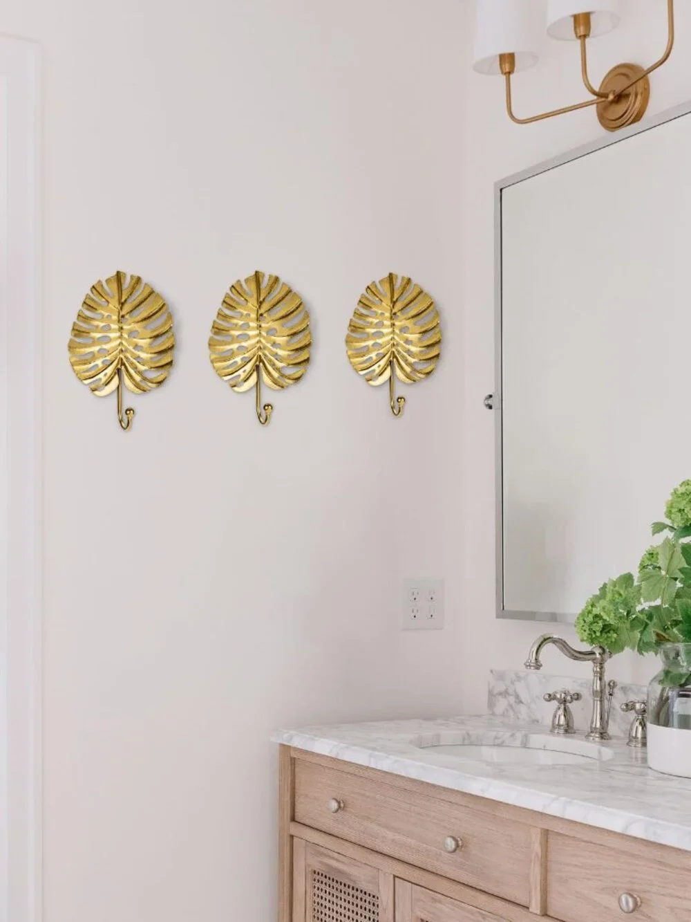 Towel Hook Brushed Gold Leave Shape Hook Brass Coat Robe Key Holder Decorative H